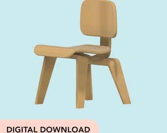 3D Printer STL File - Miniature Eames Inspired Molded Plywood Lounge Chair - 12-scale dollhouse