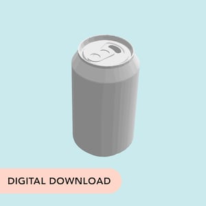 May include: A gray aluminum can with a pull tab, set against a light blue background. The can is cylindrical and appears to be empty. The words "DIGITAL DOWNLOAD" are displayed in a peach-colored banner at the bottom.