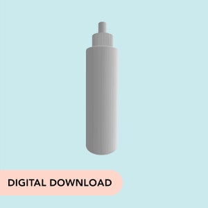Puede incluir: Una botella cilíndrica gris con un dispensador de bomba en la parte superior. La imagen está sobre un fondo azul claro. El texto "DIGITAL DOWNLOAD" se muestra en un rectángulo color melocotón en la parte inferior.
