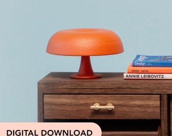 May include: An orange table lamp with a rounded shade and a pedestal base sits on a dark wood nightstand. The nightstand has two drawers with gold-colored handles. The text "DIGITAL DOWNLOAD" is at the bottom.