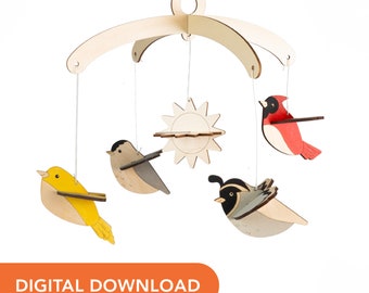 Laser Cutter SVG File - Happy Birds Mobile for Nursery