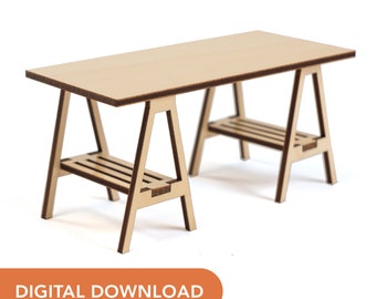 Laser Cutter SVG File - Miniature - dollhouse Ikea inspired trestle table desk