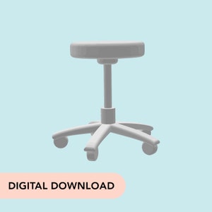 May include: A light gray, adjustable height stool with a round seat, a central support column, and a five-point base with rolling wheels. The text "DIGITAL DOWNLOAD" is displayed on a light orange rectangular banner at the bottom of the image.