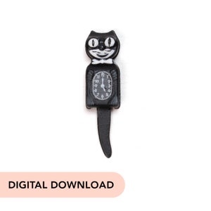 May include: A black cat-shaped clock with a white bow tie and a clock face. The clock shows the time as 10:09. The words "DIGITAL DOWNLOAD" are at the bottom of the image.