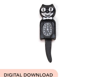 May include: A black cat-shaped clock with a white bow tie and a clock face. The clock shows the time as 10:09. The words "DIGITAL DOWNLOAD" are at the bottom of the image.