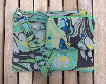 Green Marbled Wristlet and Coin Purse