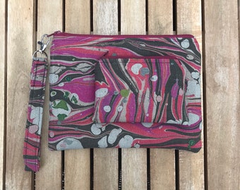 Pink Marbled Wristlet Clutch and Coin Purse