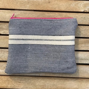 Gray and White Striped Zipper Pouch