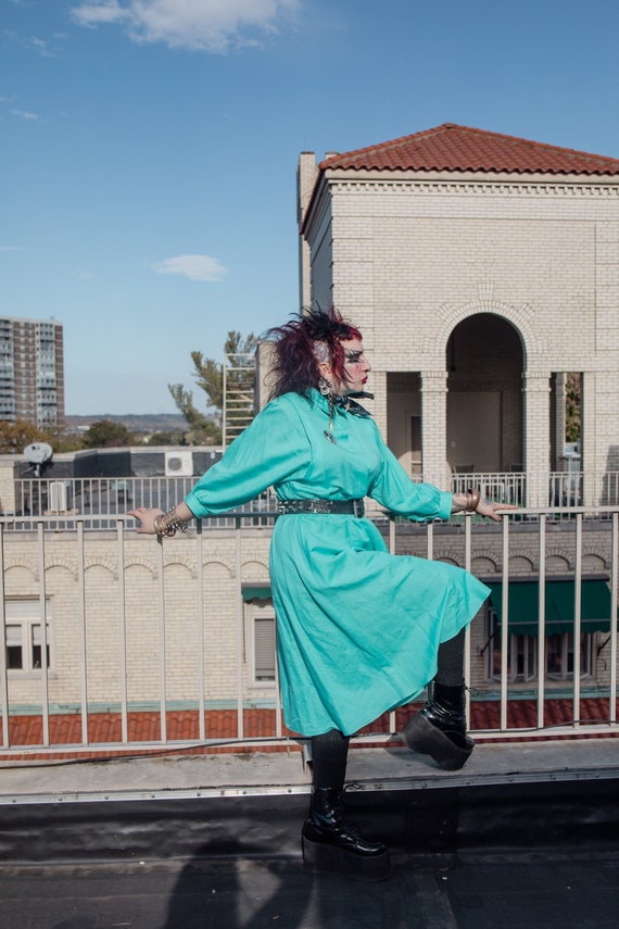 Teal Button Down Dress