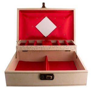 Mid-Century Off-White Jewelry Case with Red Velvet Interior