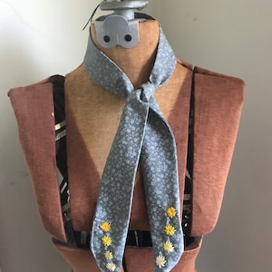 Gray Floral Hand Embroidered Neck Scarf