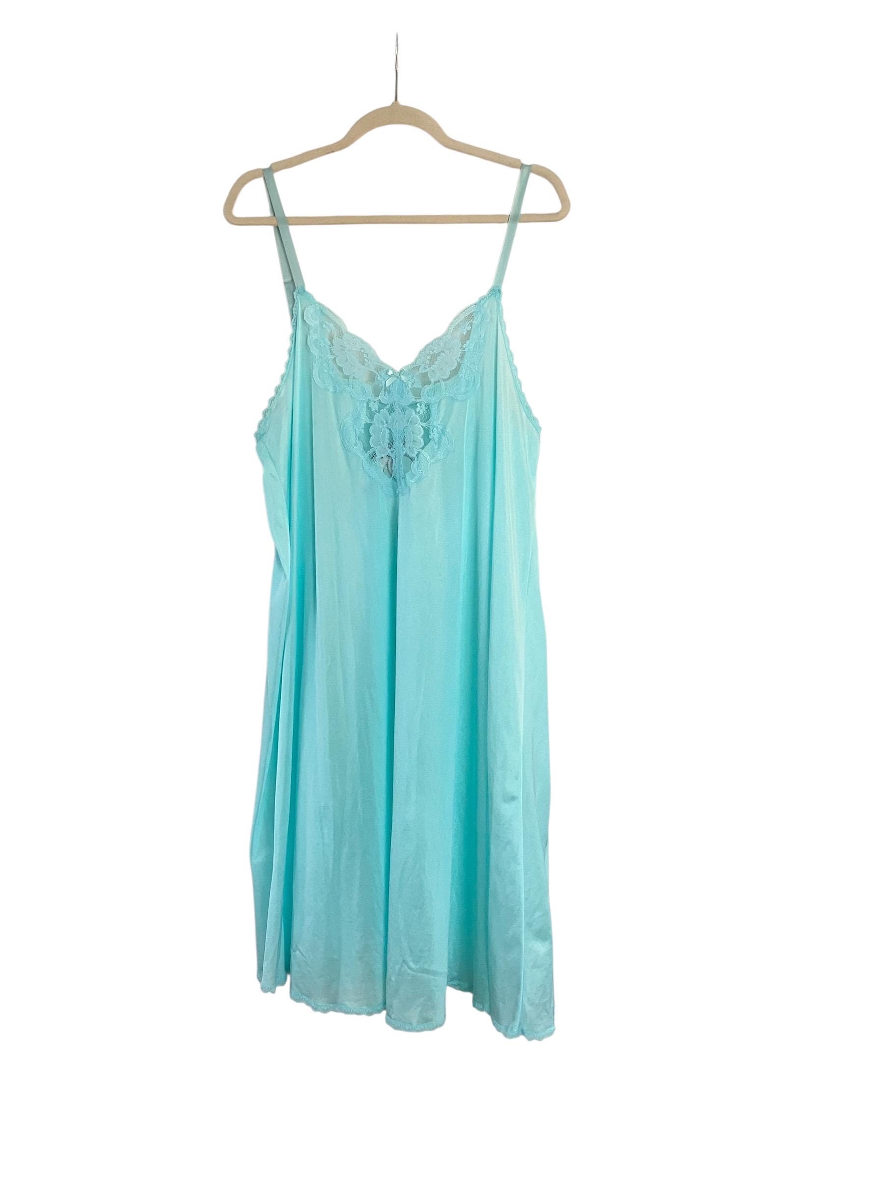 Blue Slip Dress With White Lace Y2k 00s La Vie En Rose Blue Slip Dress
