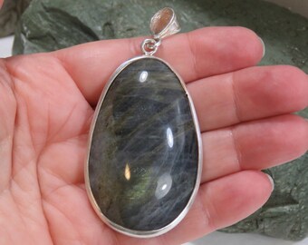 Reserved for DM - Do Not Buy - 43.2 grams sterling silver pendant, labradorite, marked 925, vintage, 3 inches long