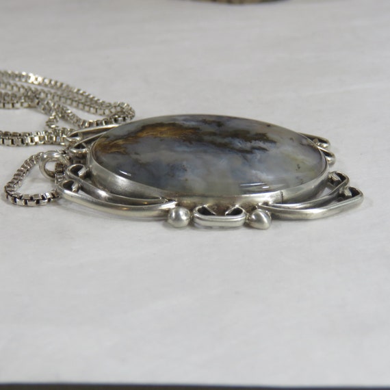 Sterling silver chain necklace, agate pendant, bo… - image 4
