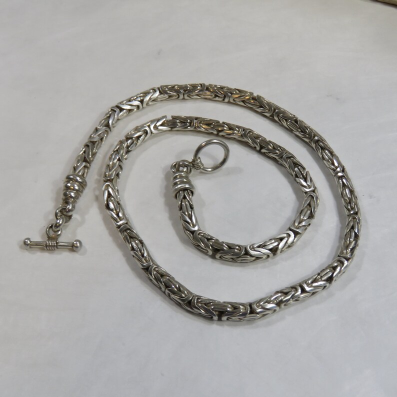 74.9 grams sterling silver chain necklace, byzantine link, 19 1/2 inches, marked 925, vintage, toggle image 7