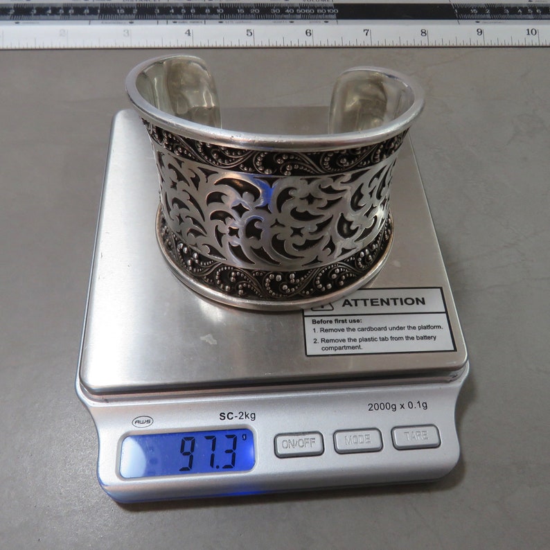 Lois Hill sterling silver cuff bracelet marked 925 HEAVY 97.3 grams signed vintage