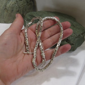 74.9 grams sterling silver chain necklace, byzantine link, 19 1/2 inches, marked 925, vintage, toggle image 1
