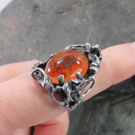 14.2 grams sterling silver ring, translucent oran… - image 1