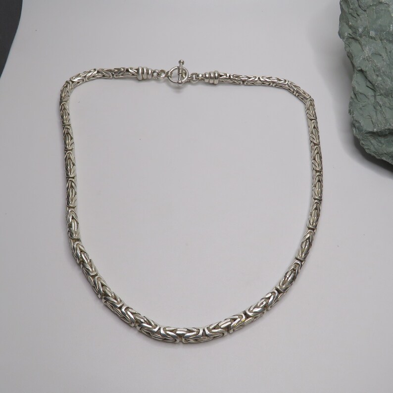 74.9 grams sterling silver chain necklace, byzantine link, 19 1/2 inches, marked 925, vintage, toggle image 3