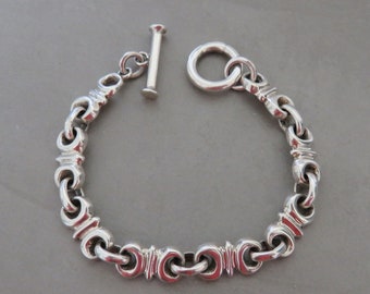 Heavy men's sterling chain link bracelet, marked Taxco Mexico 925, toggle, vintage, fits up to 6 3/4 inch wrist, 41 grams