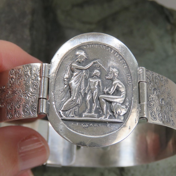 SIGNED sterling silver hinged bangle bracelet, ma… - image 2