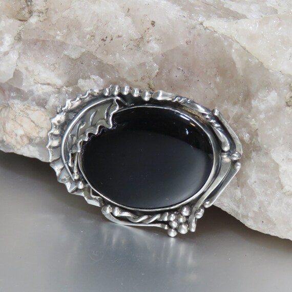SIGNED sterling silver pendant or brooch, black o… - image 3