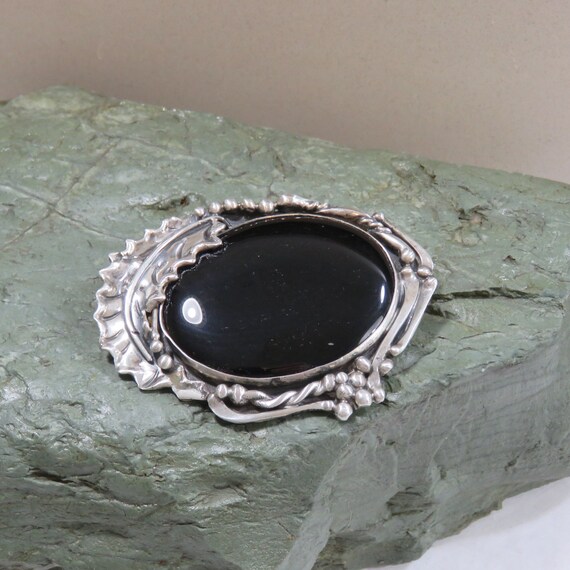 SIGNED sterling silver pendant or brooch, black o… - image 8