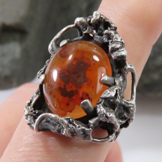 14.2 grams sterling silver ring, translucent oran… - image 2