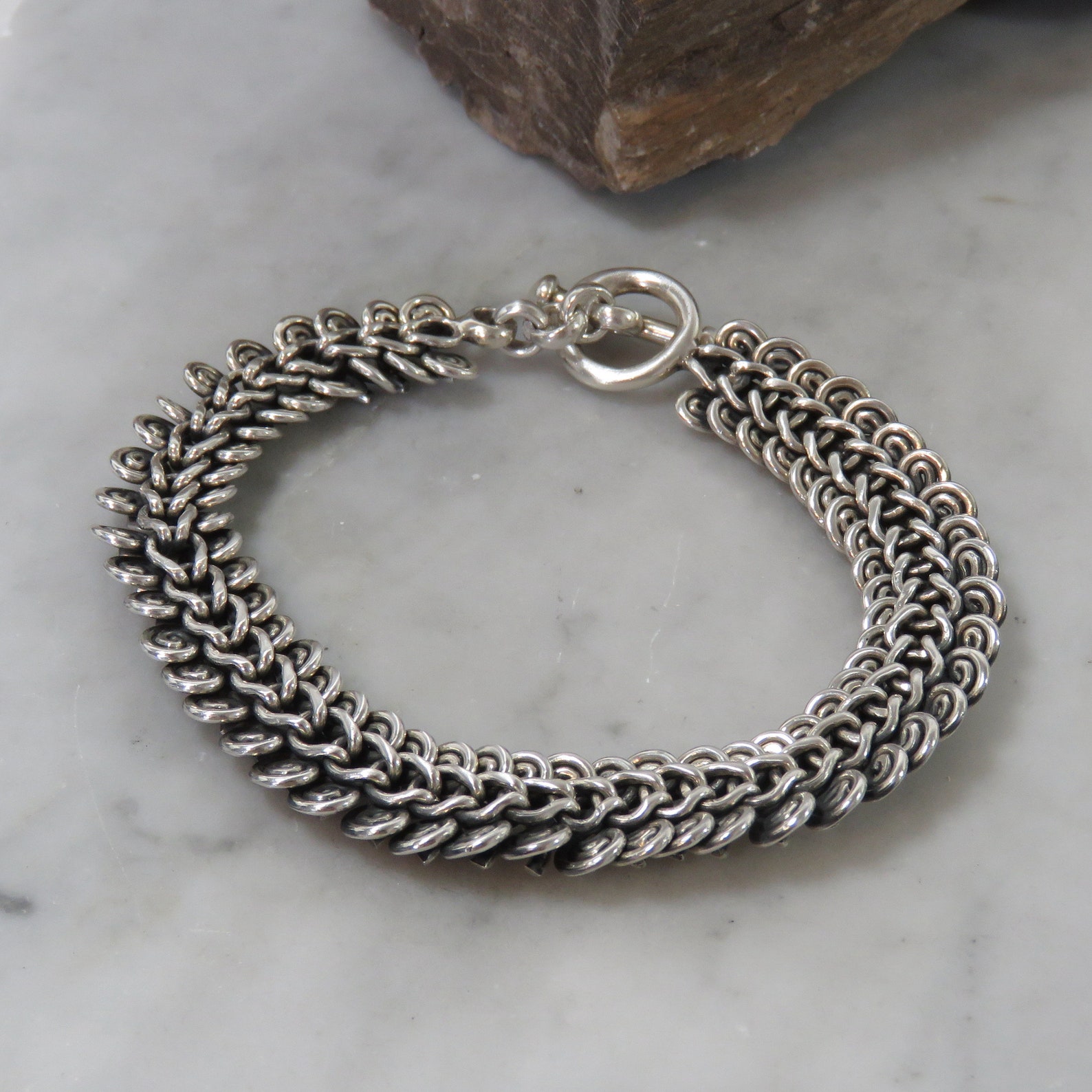 Heavy sterling silver Bali bracelet marked 925 BA toggle Etsy