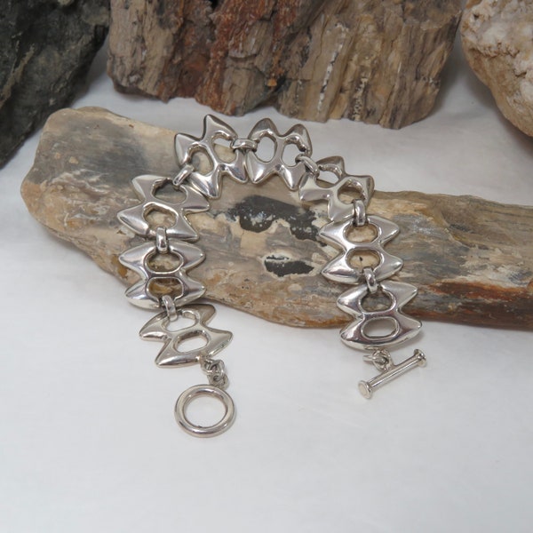 Heavy 55.5 grams, sterling silver chain link bracelet, toggle, marked 925, large