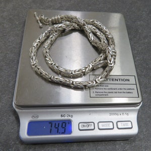 74.9 grams sterling silver chain necklace, byzantine link, 19 1/2 inches, marked 925, vintage, toggle image 10