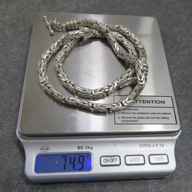 74.9 grams sterling silver chain necklace, byzantine link, 19 1/2 inches, marked 925, vintage, toggle image 10