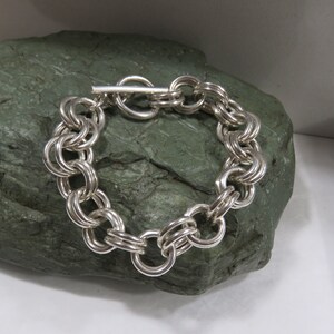 67.9 grams sterling silver chain bracelet, marked 925, toggle, vintage, men's or women's