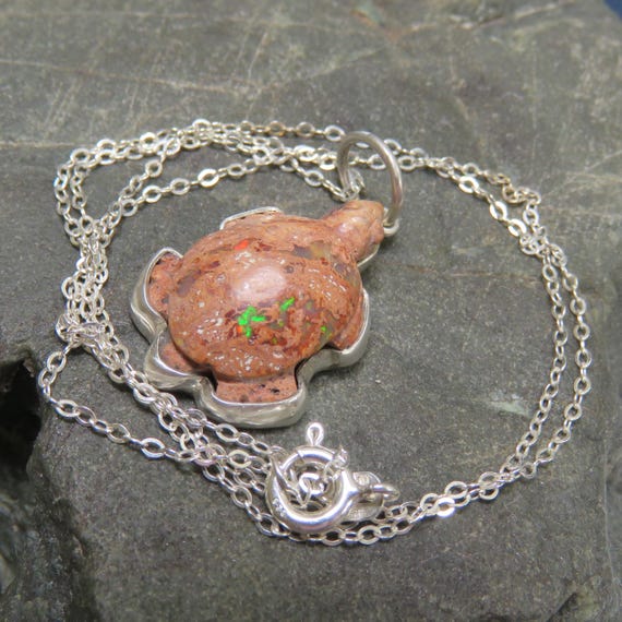 Tiny sterling silver turtle pendant, opal, fine s… - image 1