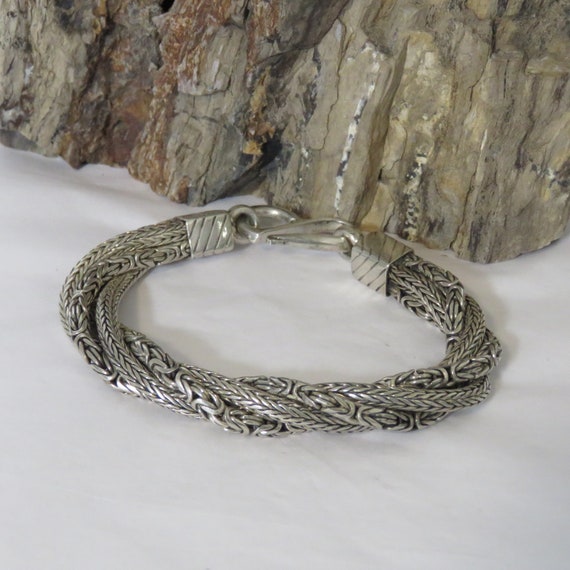 Bali Byzantine Chain Link Bracelet Eye And Hook Antiqued 925 Sterling Silver For Women For Men