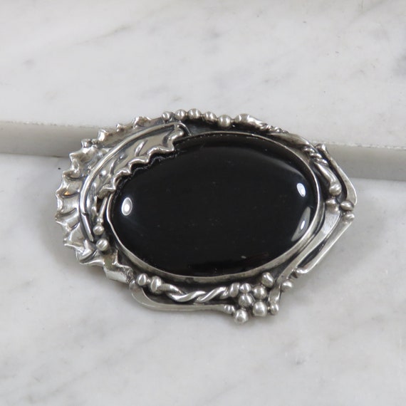 SIGNED sterling silver pendant or brooch, black o… - image 7