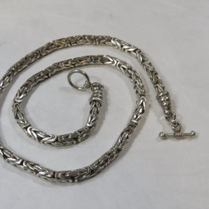 74.9 grams sterling silver chain necklace, byzantine link, 19 1/2 inches, marked 925, vintage, toggle image 2