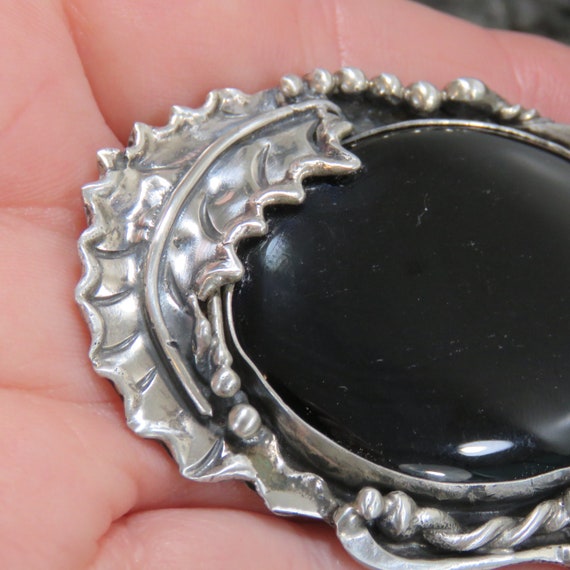 SIGNED sterling silver pendant or brooch, black o… - image 4