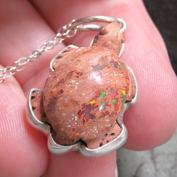 Tiny sterling silver turtle pendant, opal, fine s… - image 3