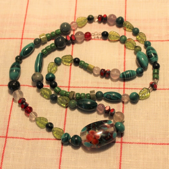 Boho Hippie Necklace with Lampwork and Vintage Cz… - image 1