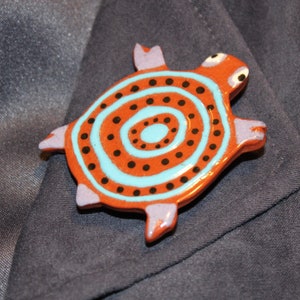 Vintage Turtle Pin Brooch Handmade Pottery by Animalia