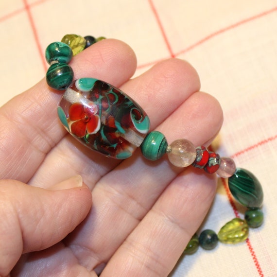 Boho Hippie Necklace with Lampwork and Vintage Cz… - image 6