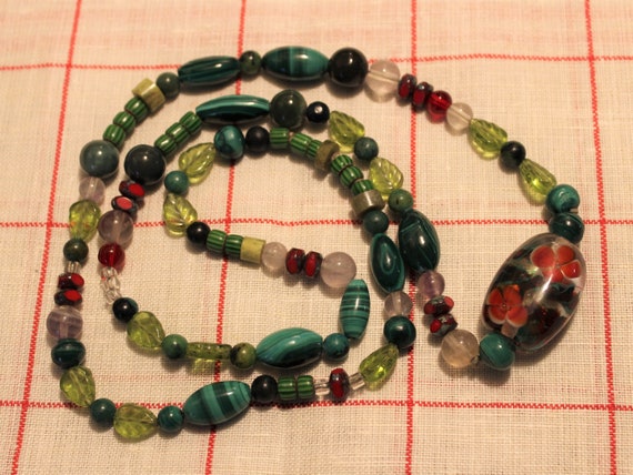 Boho Hippie Necklace with Lampwork and Vintage Cz… - image 4