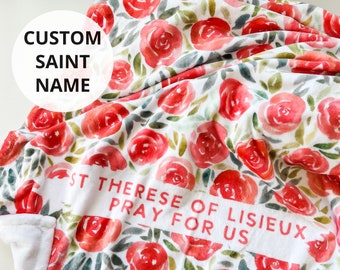 Custom Floral Catholic Saint Name Blanket, Name Saint Baptism Blanket, Catholic Gift