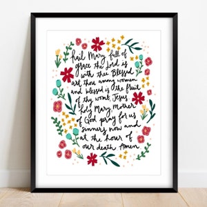 Floral Hail Mary Prayer Physical Print 8x10