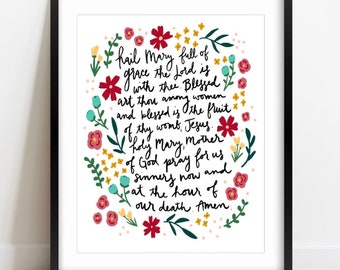 Floral Hail Mary Prayer Physical Print 8x10