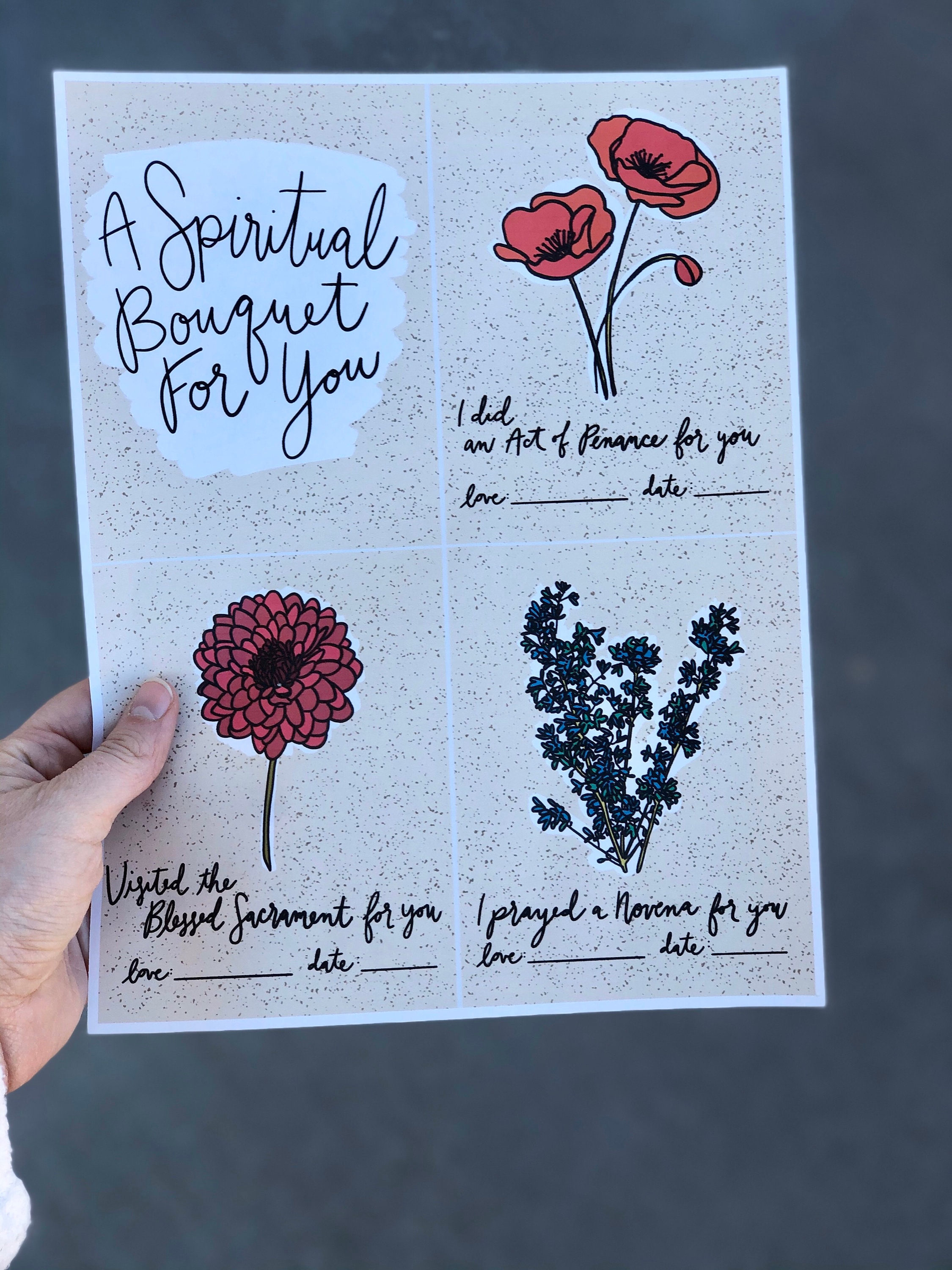 Spiritual Bouquet Printable, Vintage Flower Spiritual Bouquet, Catholic