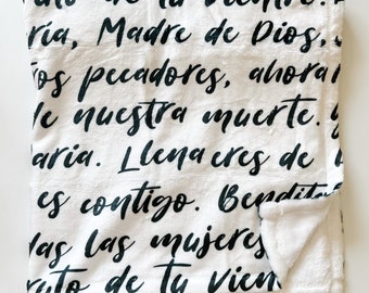 Spanish Hail Mary Hand-Lettered Minky Blanket