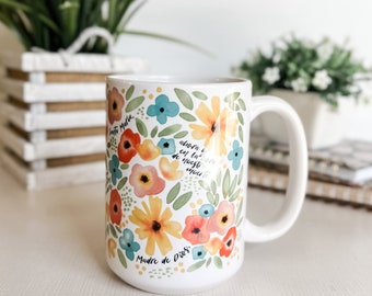 Spanish Watercolor Floral Hail Mary Mug