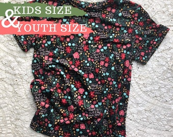 Kids & Youth Floral Hail Mary Prayer Shirt in Black